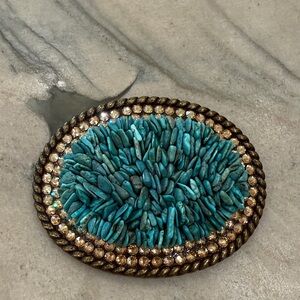 Turquoise and Gold Oval belt buckle